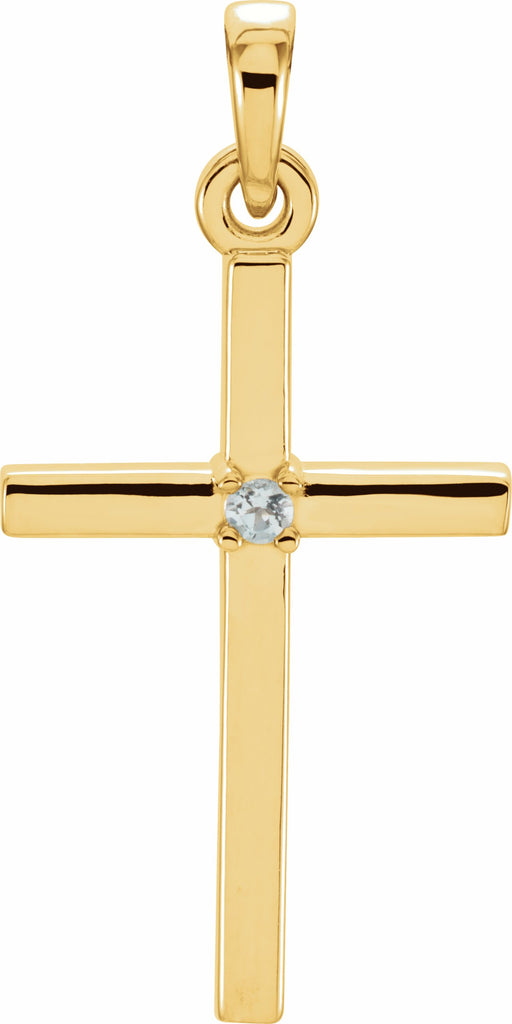 14k yellow 22.65x11.4 mm aquamarine cross pendant