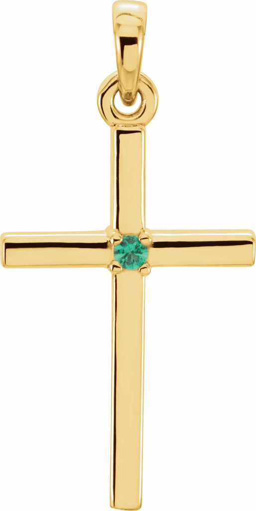 14k yellow 22.65x11.4 mm emerald cross pendant