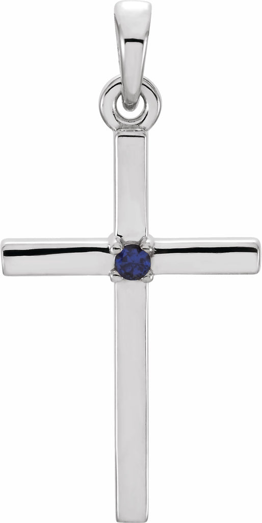 14k white 22.65x11.4 mm blue sapphire cross pendant