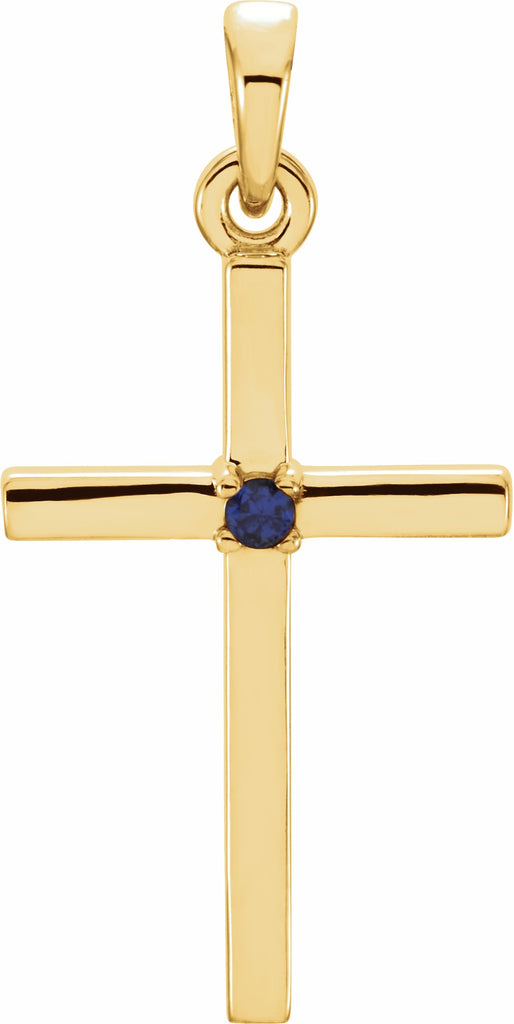 14k yellow 22.65x11.4 mm blue sapphire cross pendant