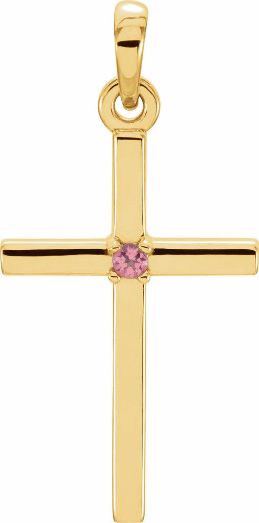 14k yellow 22.65x11.4 mm pink tourmaline cross pendant