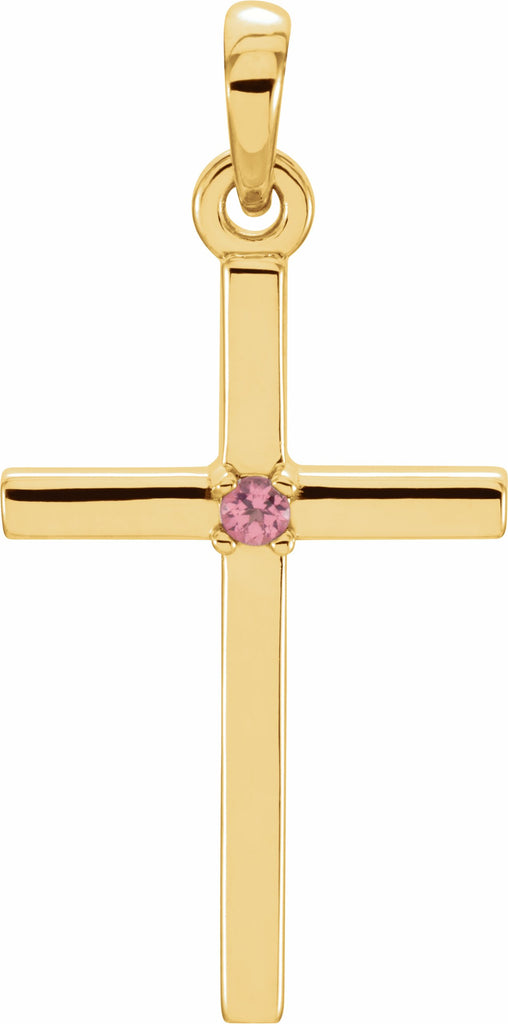 14k yellow 19.2x9 mm pink tourmaline cross pendant 