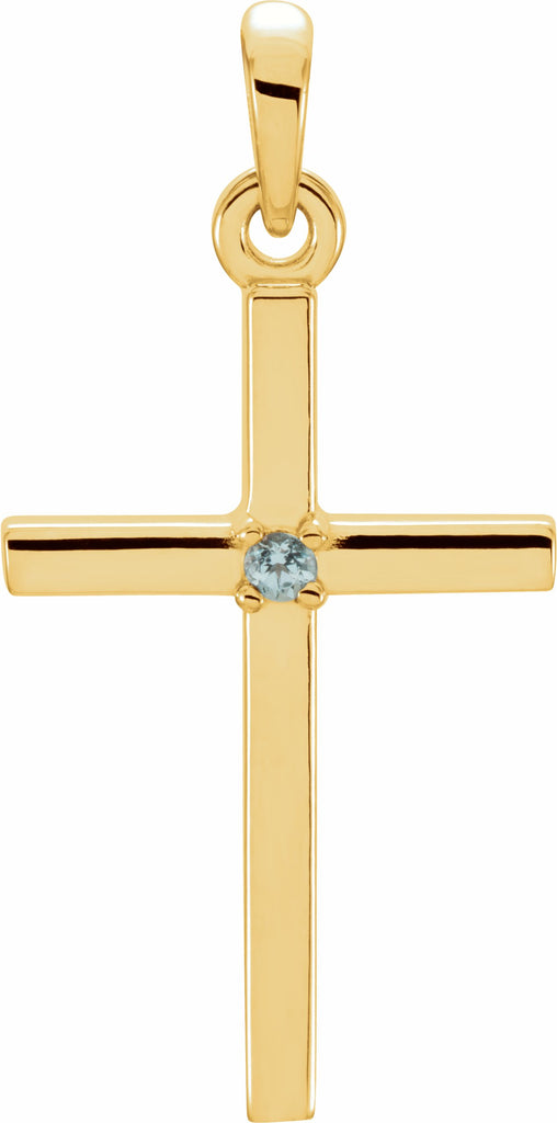 14k yellow 22.65x11.4 mm blue zircon cross pendant