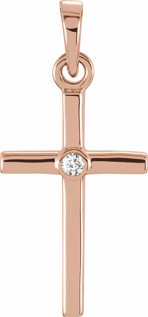 14k rose .01 ctw diamond cross 19x8.95 mm pendant  