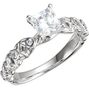 10k white & 14k white 4.5 mm square 5/8 ctw diamond semi-set engagement ring 