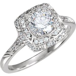 14k white 5.75 mm cubic zirconia & 1/5 ctw diamond sculptural-inspired engagement ring