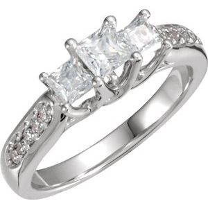 14k white 1 1/8 ctw diamond three-stone accented anniversary band