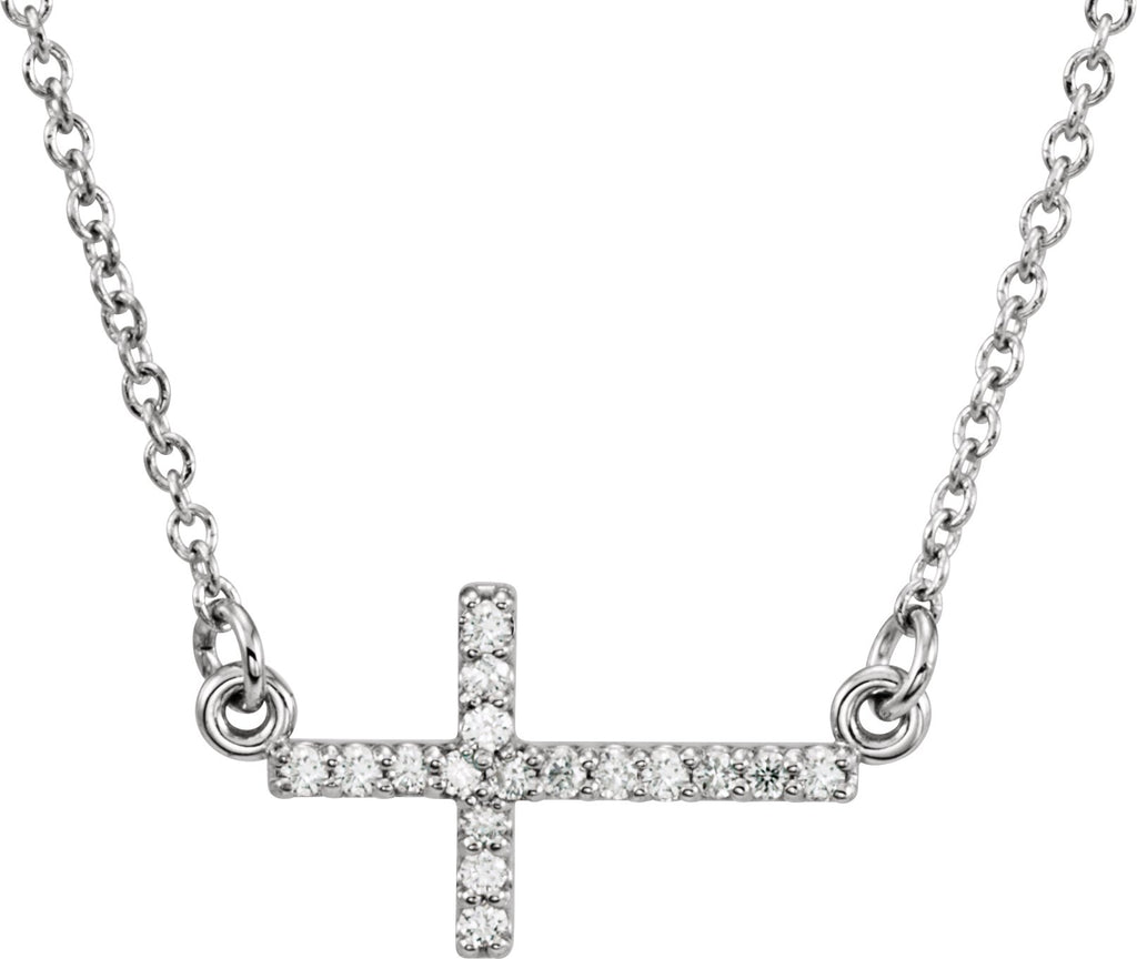 14k white .07 ctw diamond sideways cross 16-18" necklace 