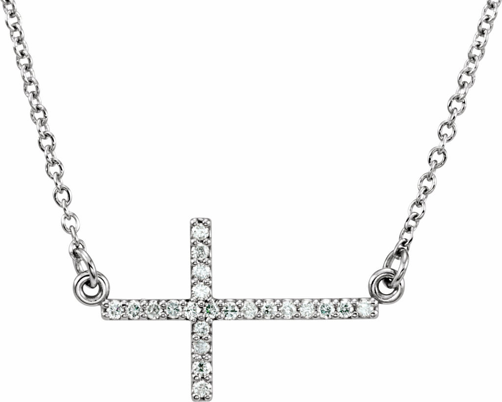 14k white 1/10 ctw diamond sideways cross 16-18" necklace