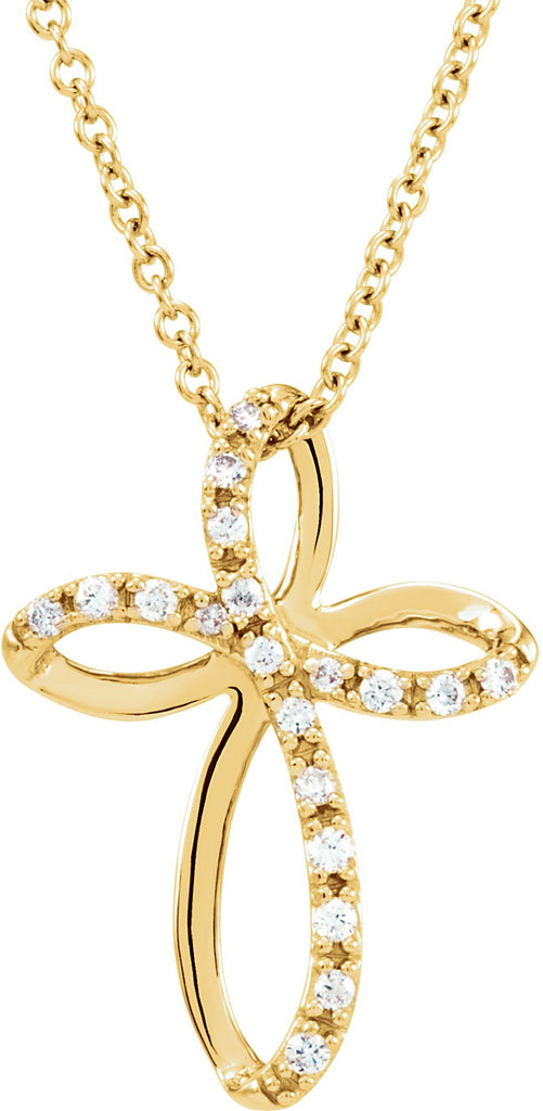 14k yellow 1/10 ctw diamond cross 18" necklace

