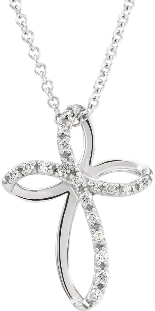 14k white 1/10 ctw diamond cross 18" necklace
