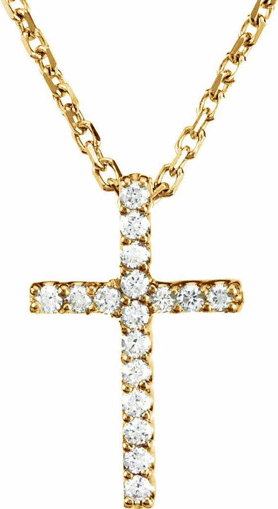 14k yellow .07 ctw diamond petite cross 16" necklace