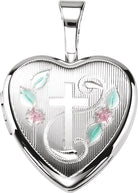 sterling silver cross heart locket with epoxy