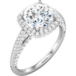 continuum sterling silver 5.2 mm round cubic zirconia & 5/8 ctw diamond semi-set engagement ring