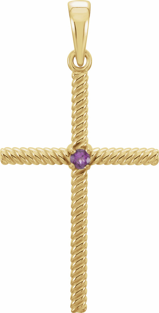 14k yellow amethyst 31.95x16.3 mm rope design cross pendant 