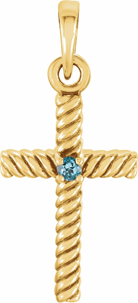 14k yellow swiss blue topaz 31.95x16.3 mm rope design cross pendant 