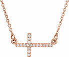 14k rose .07 ctw diamond sideways cross 16-18" necklace 