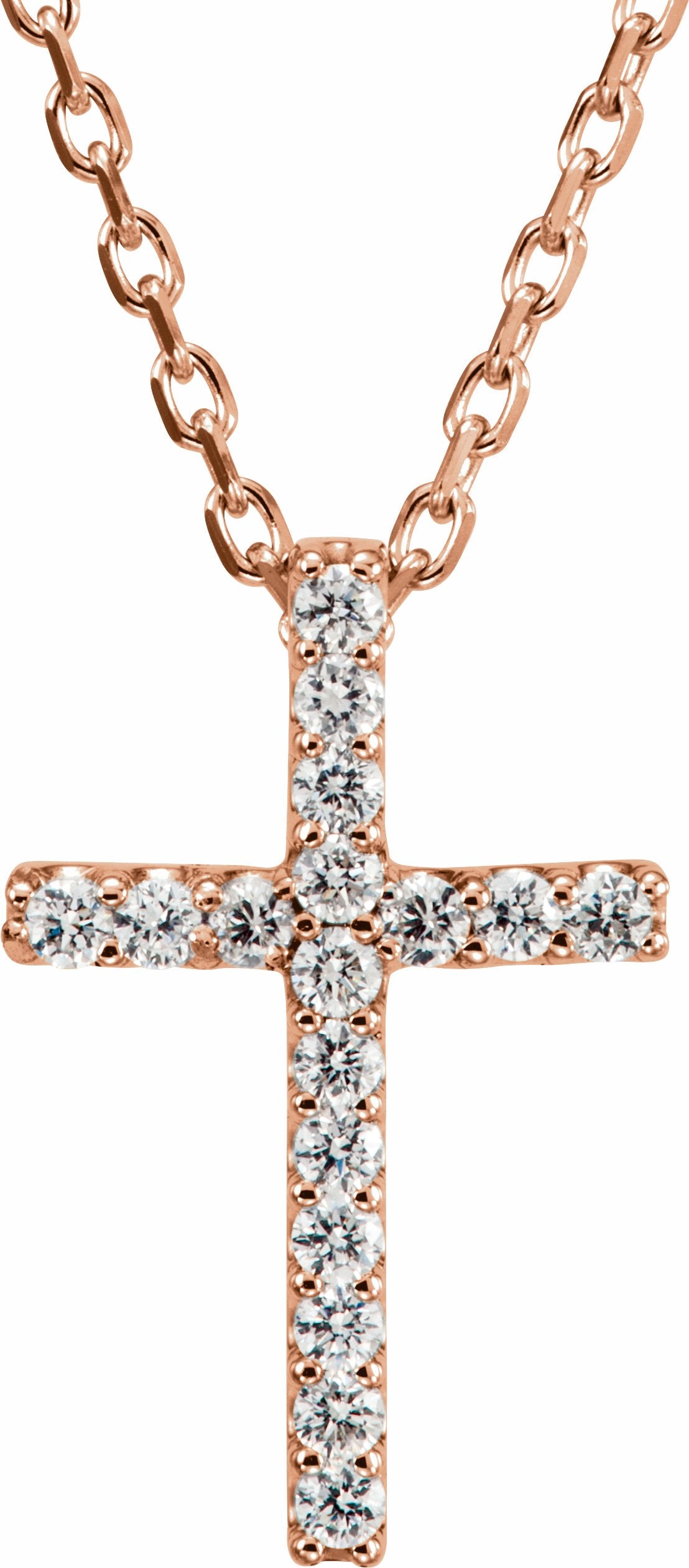 14k rose .07 ctw diamond petite cross 16" necklace