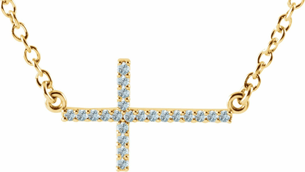 14k yellow aquamarine sideways cross 16-18" necklace 