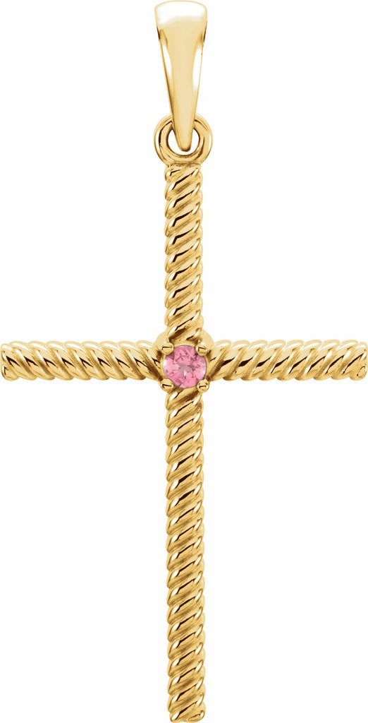 14k yellow pink tourmaline 31.95x16.3 mm rope design cross pendant 