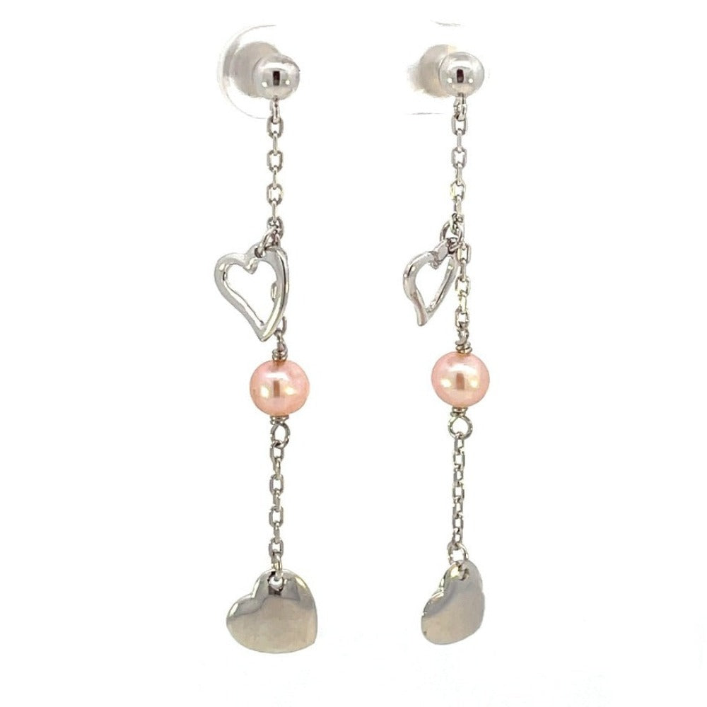 Sterling Silver and Pearl Earrings with hearts