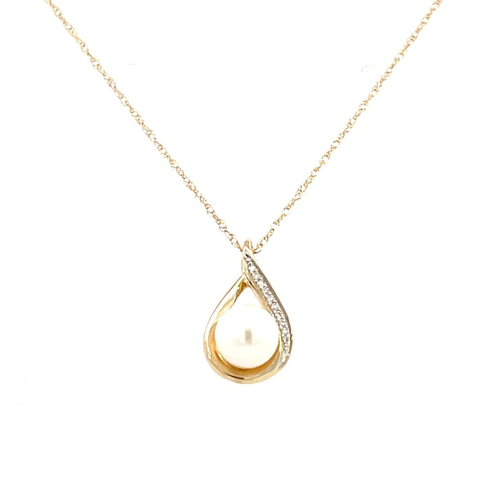 14KY Tear Drop Shaped Pearl Pendant 1/50 CTW