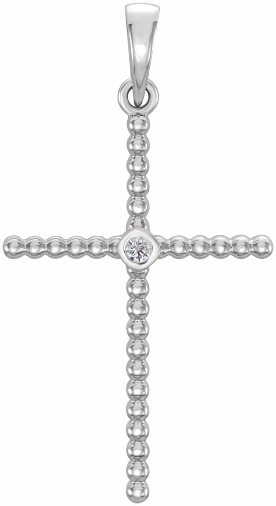 14k white 33.3x17.6 mm .03 ctw diamond beaded cross pendant