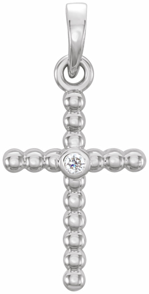 14k white 19.1x9.5 mm .015 ctw diamond beaded cross pendant