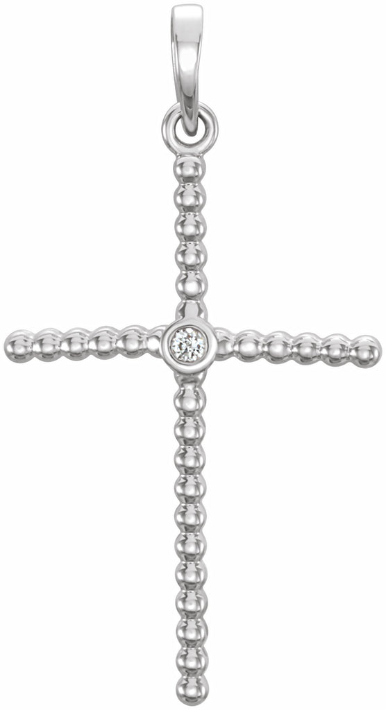 14k white 24.8x12.2 mm .02 ctw diamond beaded cross pendant