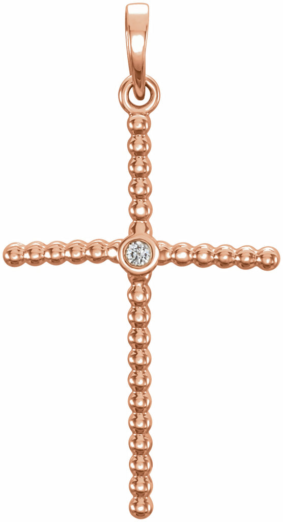 14k rose 24.8x12.2 mm .02 ctw diamond beaded cross pendant