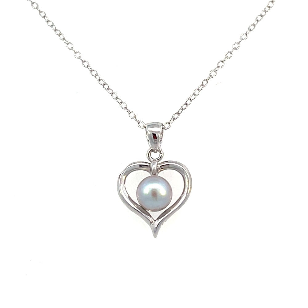 Sterling Silver Heart Pendant with Silver Pearl