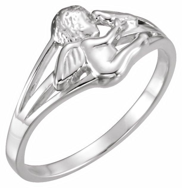 14k white 9.7 mm cherub & dove ring