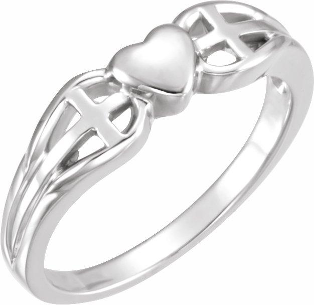 sterling silver 5.7 mm heart & cross ring