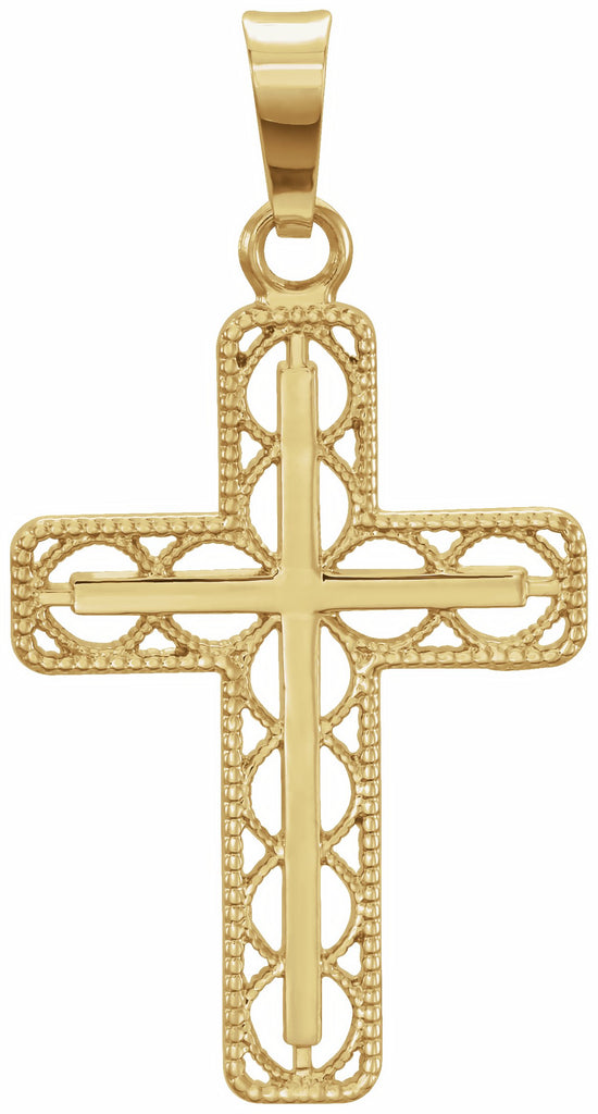 14k yellow 28x14.7 mm milgrain cross pendant  