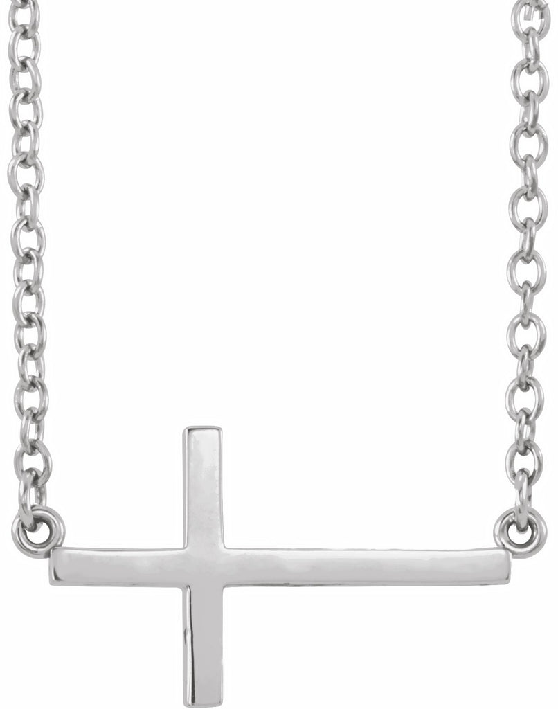 14k white 22x11.5 mm sideways cross 16-18" necklace