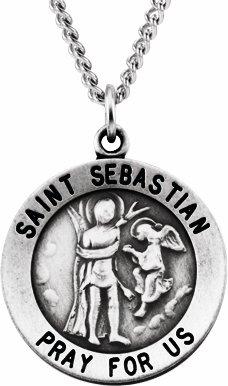 sterling silver 18 mm round st. sebastian 18" necklace