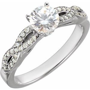 continuum sterling silver 5.25 mm round cubic zirconia & 1/6 ctw diamond infinity-inspired engagement ring