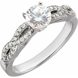 10k white 5.25 mm round cubic zirconia & 1/6 ctw diamond engagement ring