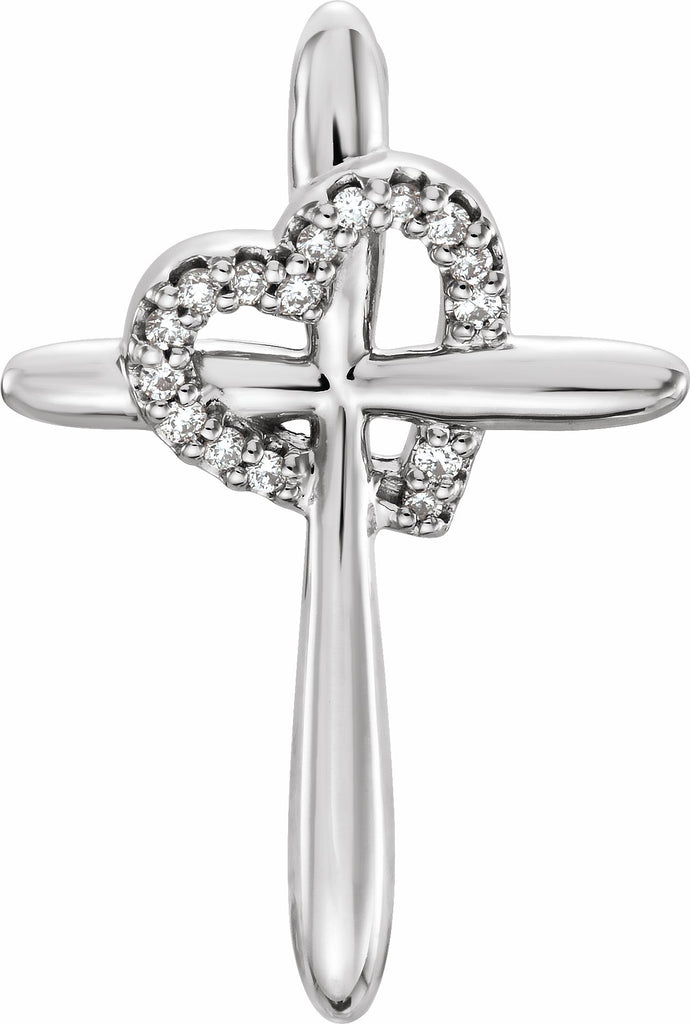 14k white .04 ctw diamond cross with heart pendant