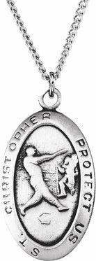 sterling silver 24.5x15.5 mm st. christopher baseball 24" necklace