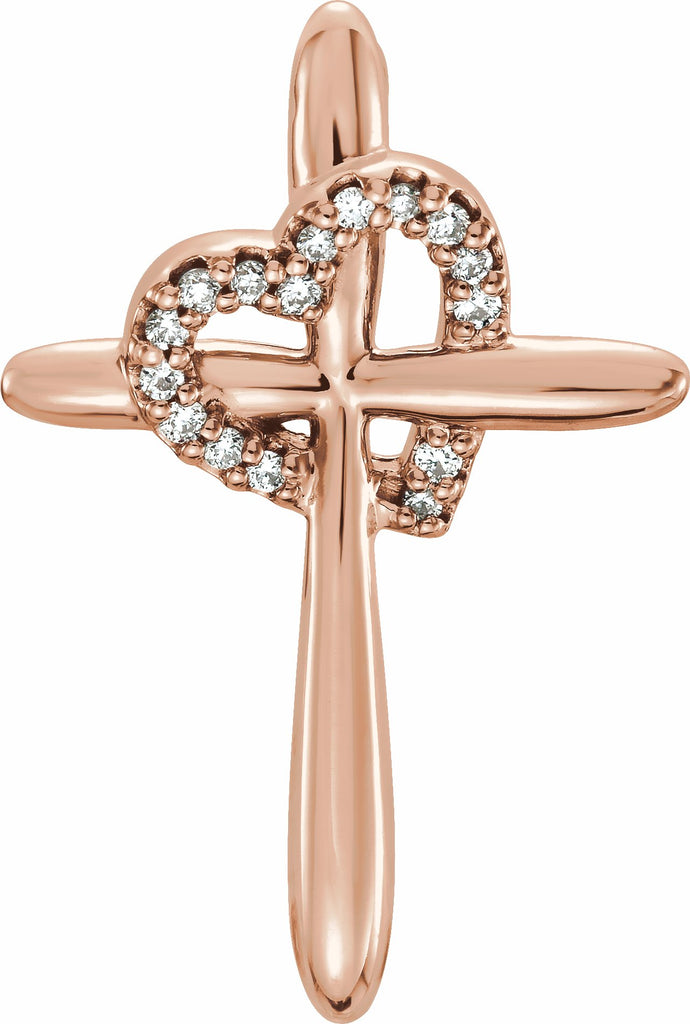 14k rose .04 ctw diamond cross with heart pendant