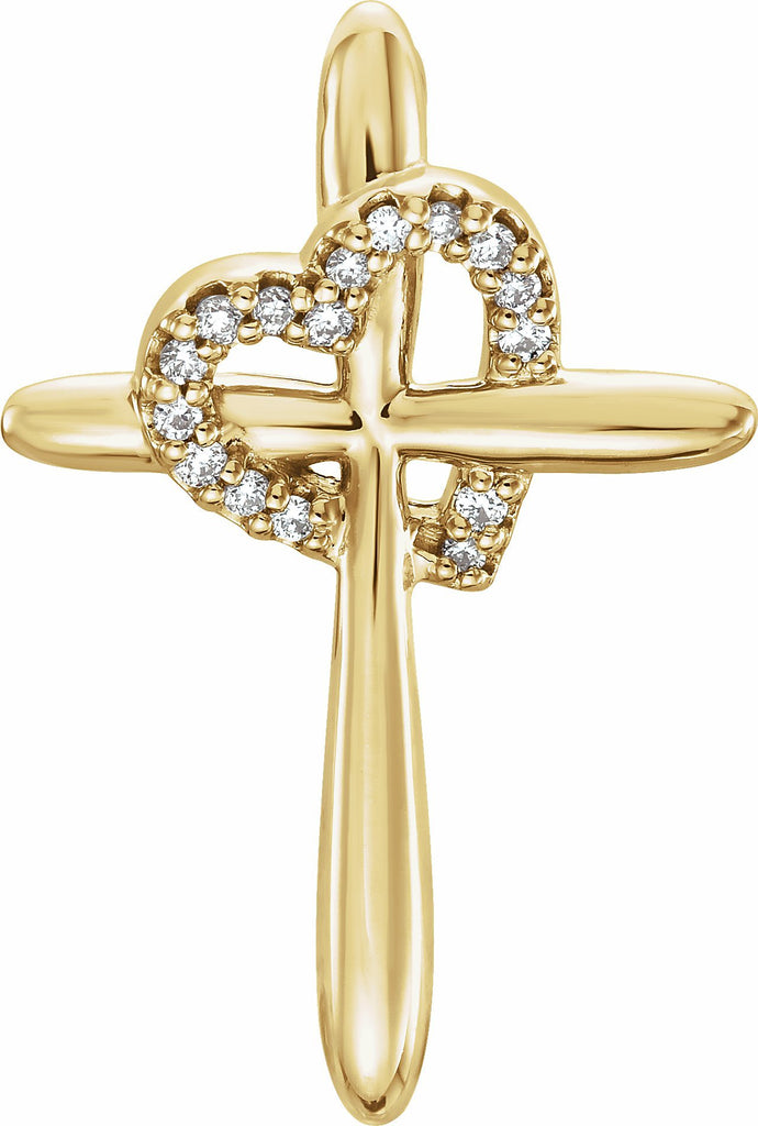 14k yellow .04 ctw diamond cross with heart pendant