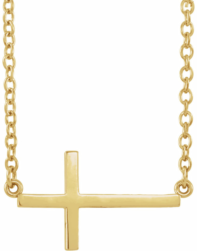 14k yellow 22x11.5 mm sideways cross 16-18" necklace