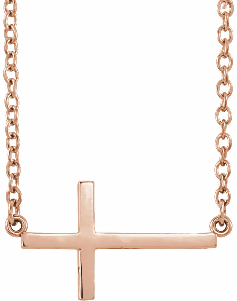 14k rose 22x11.5 mm sideways cross 16-18" necklace