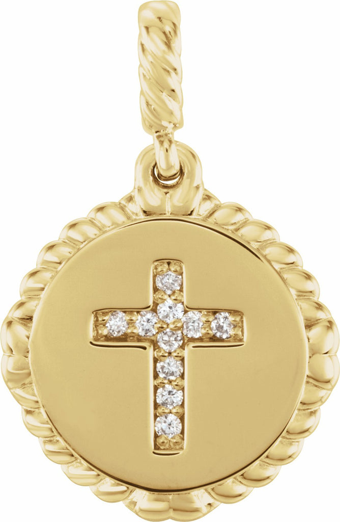 14k yellow .04 ctw diamond cross rope pendant