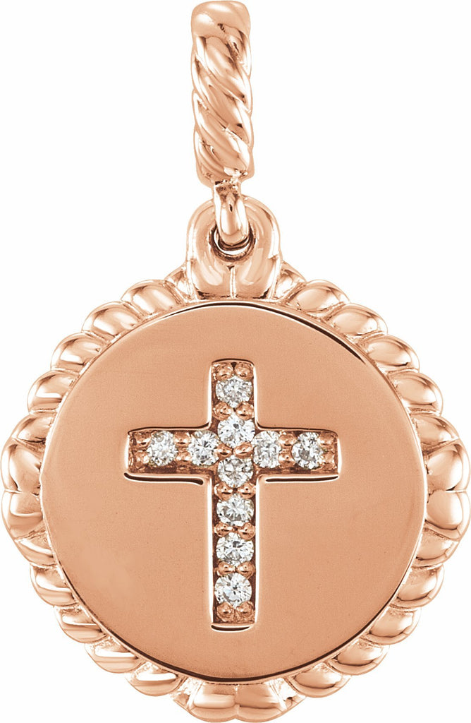 14k rose .04 ctw diamond cross rope pendant