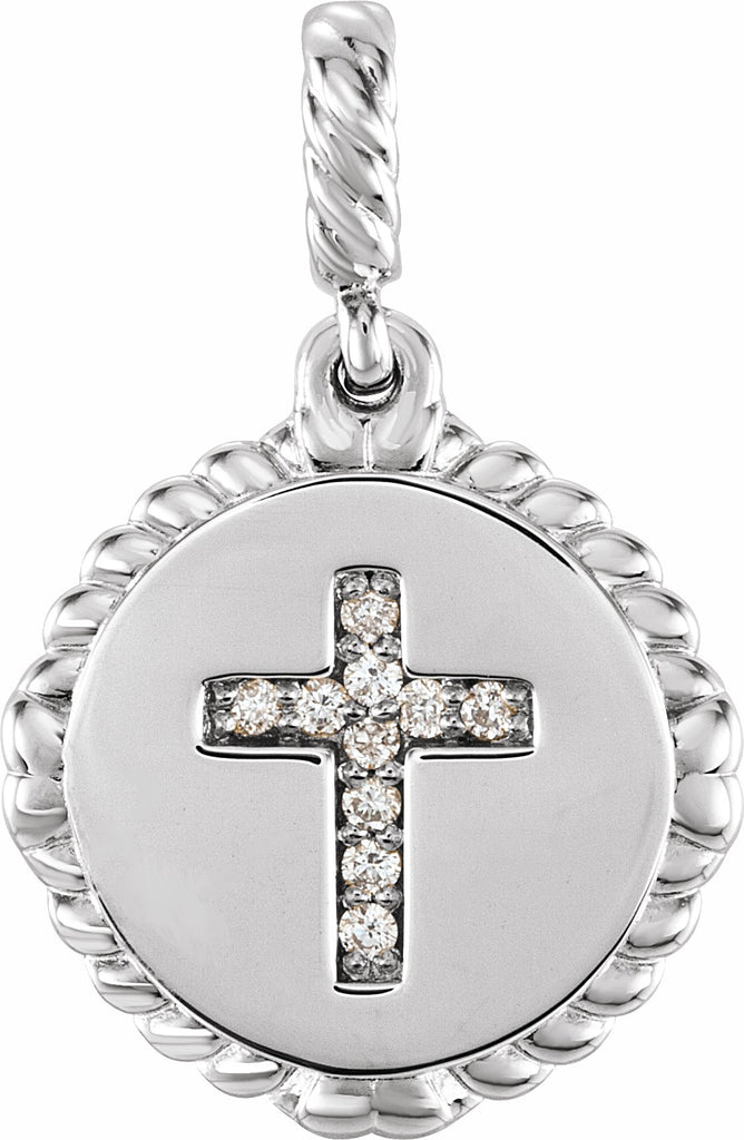 14k white .04 ctw diamond cross rope pendant