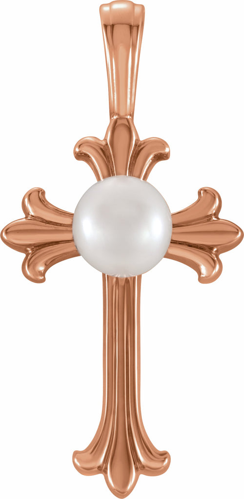 14k rose freshwater cultured pearl cross pendant  