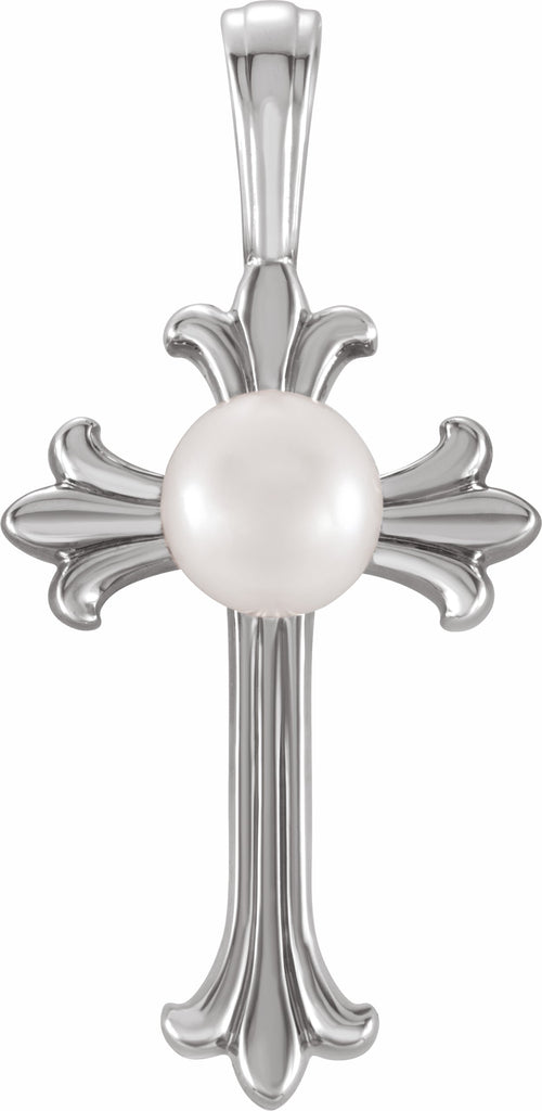 14k white freshwater cultured pearl cross pendant  
