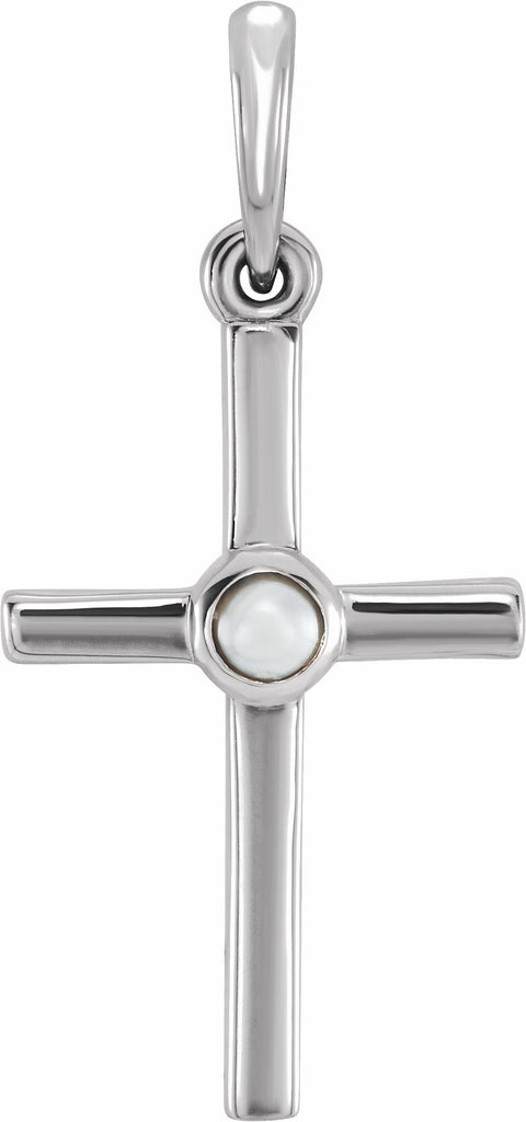 14k white freshwater cultured pearl cross pendant  